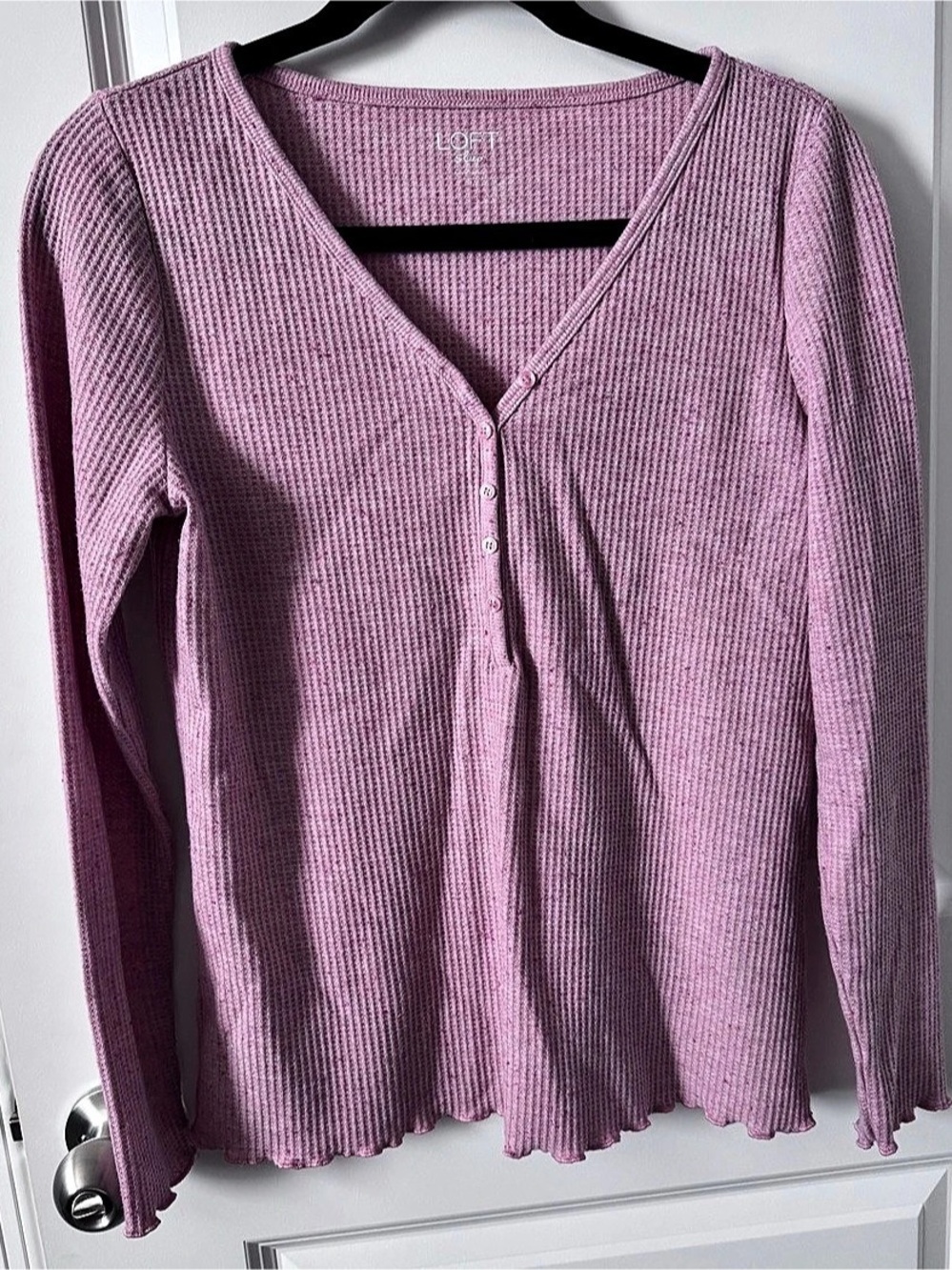LOFT Sleep Pink Pointelle Henley Cardigan Size Small